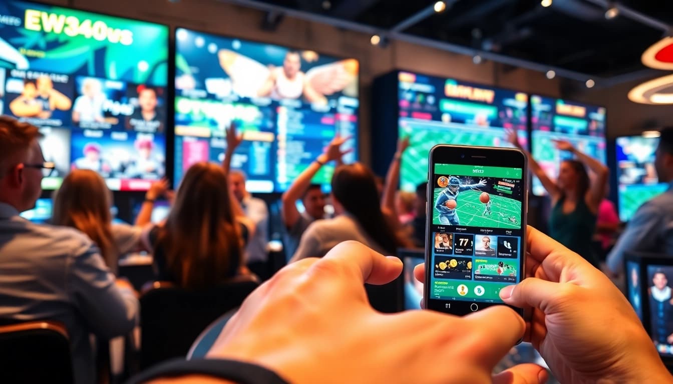 Exciting scene of online gaming at bk860s.com with players using mobile app and celebrating wins.