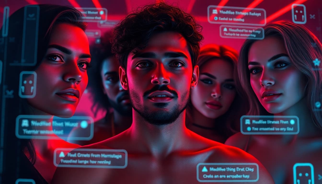Engaging AI chat porn experience with diverse characters in an interactive digital interface.