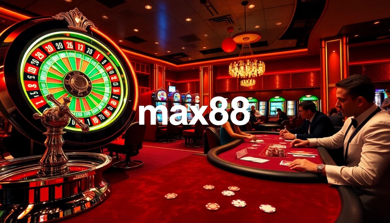 Experience the excitement of max88 with lively casino action featuring roulette wheels and slot machines.