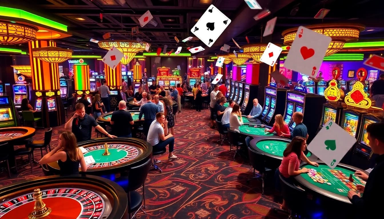 KJC AC 3 Casino scene with players at roulette tables and slot machines, illustrating an exciting gambling experience.