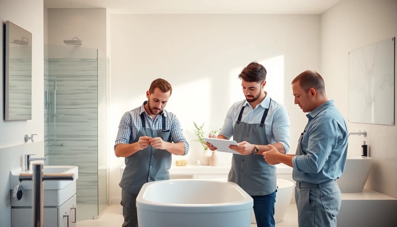 Manchester bathroom fitters working creatively in a beautifully designed bathroom space.