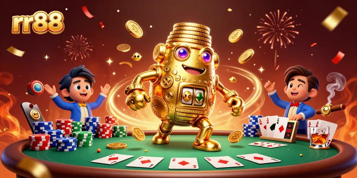 Experience exhilarating gaming adventures at rr88 with a vibrant casino-themed illustration.