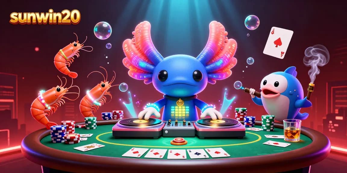 Join the sunwin20 gaming action with a vibrant underwater casino scene featuring a DJ axolotl performing!