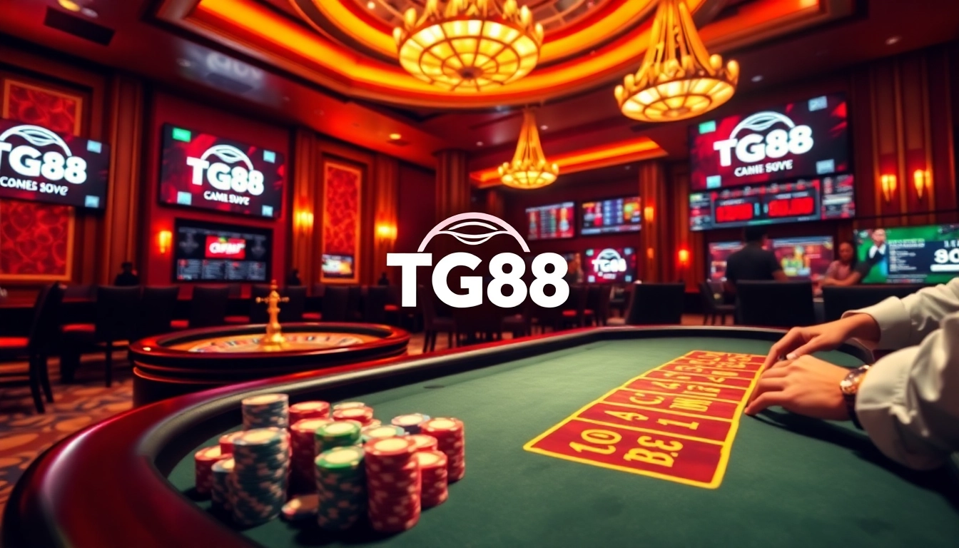 The thrilling interface of https://tg88-casino.com/ displaying poker chips and roulette, embodying an exciting gambling atmosphere.