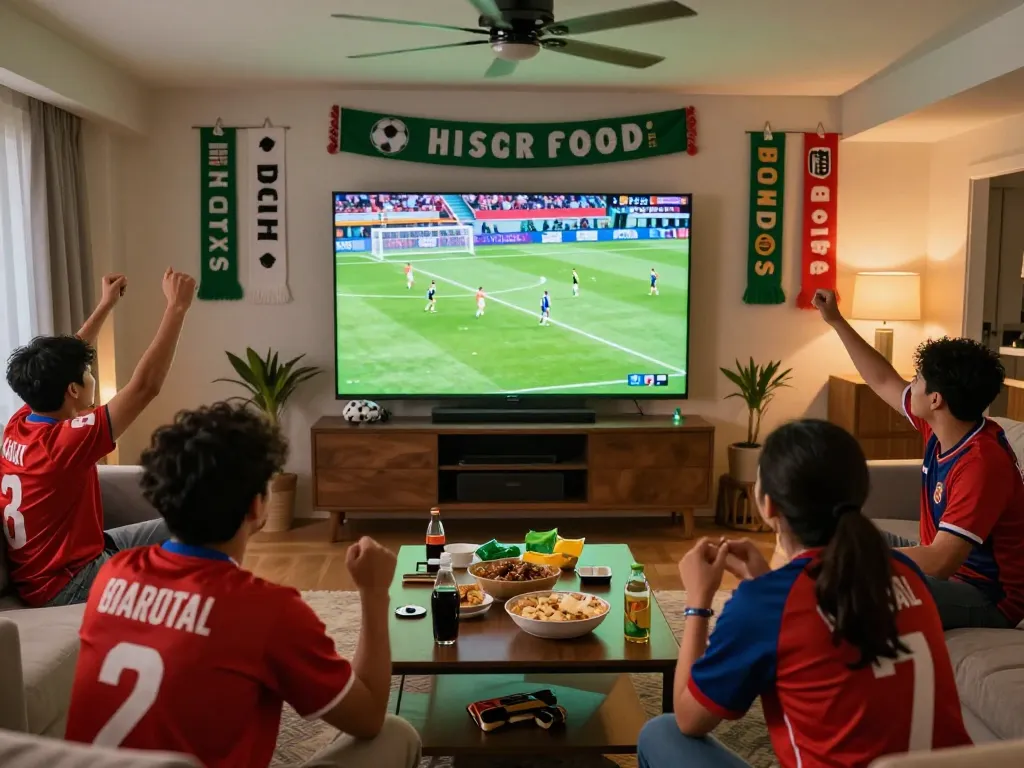 Fans enjoying lương sơn tv while watching a live football match in an energetic atmosphere.