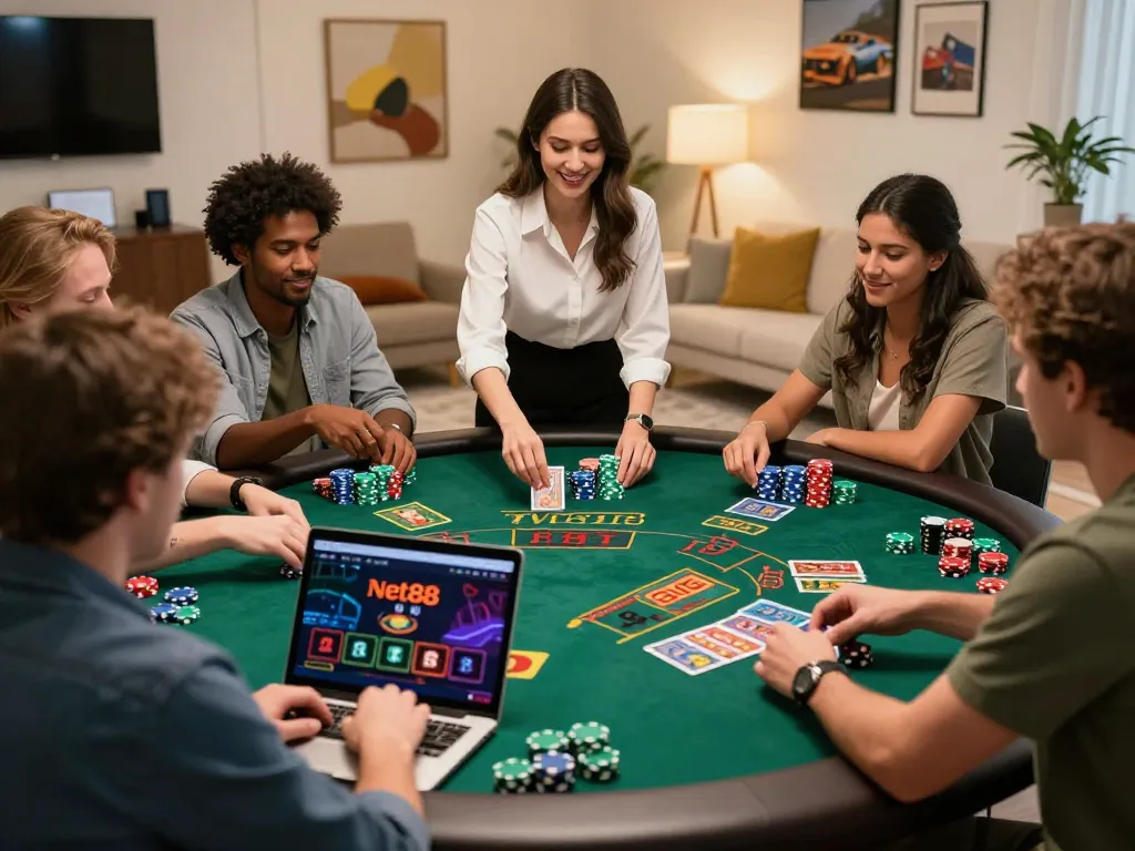 Players engage in live dealer blackjack at net88, showcasing vibrant action and strategic gaming