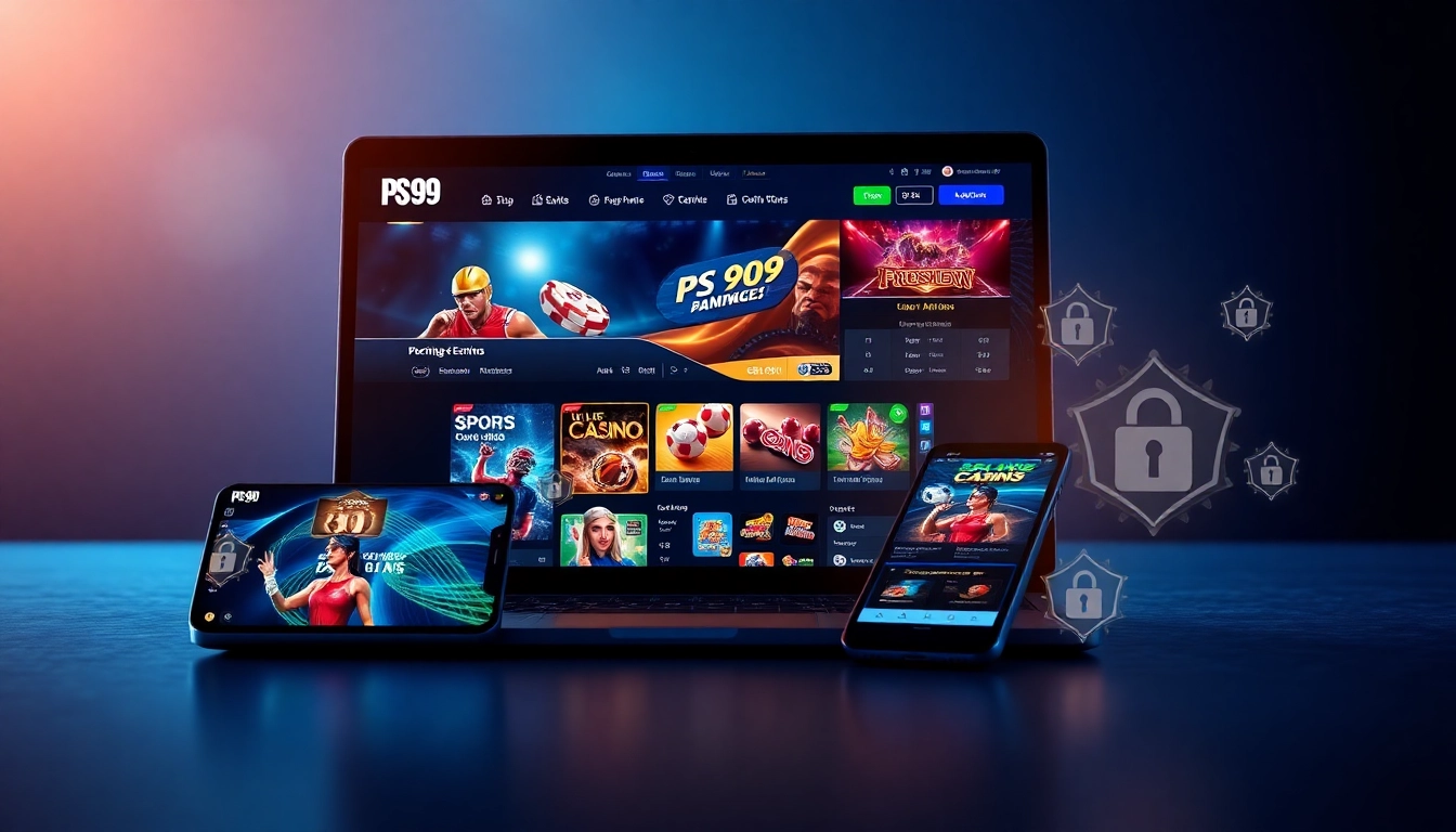 Engaging interface of PS 99 online betting platform showcasing diverse gaming options and mobile app.