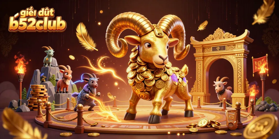 Experience the thrill of giải đấu b52club with a golden ram charging through a dynamic casino arena.