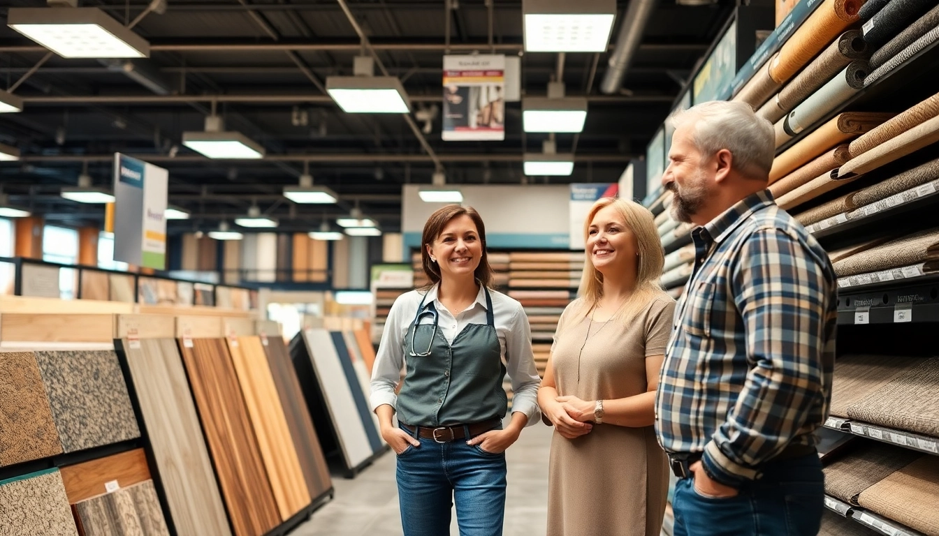 Explore flooring stores near me with a vibrant selection of vinyl flooring showcased in a welcoming setting.