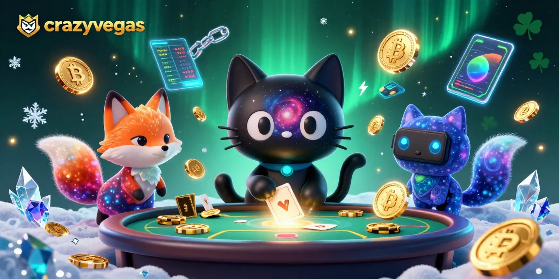 Engage with crazyvegas, a cosmic casino scene featuring a black hole cat and vibrant nebula fox.