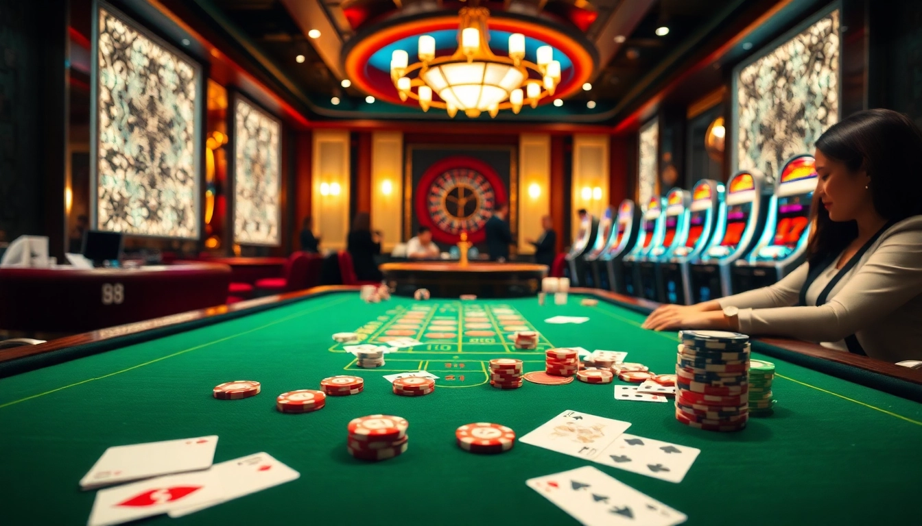 S8 players engaging in a thrilling casino experience with vibrant gaming tables and slot machines.