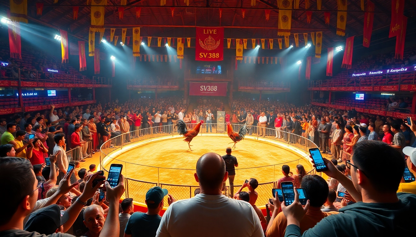 Live cockfighting event at SV368, showcasing excitement and betting via sv368win.live.