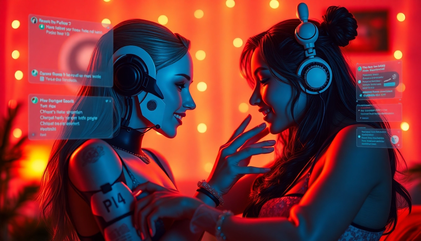 Interactive NSFW character AI chat showcasing emotional depth and engagement in a vibrant digital setting.