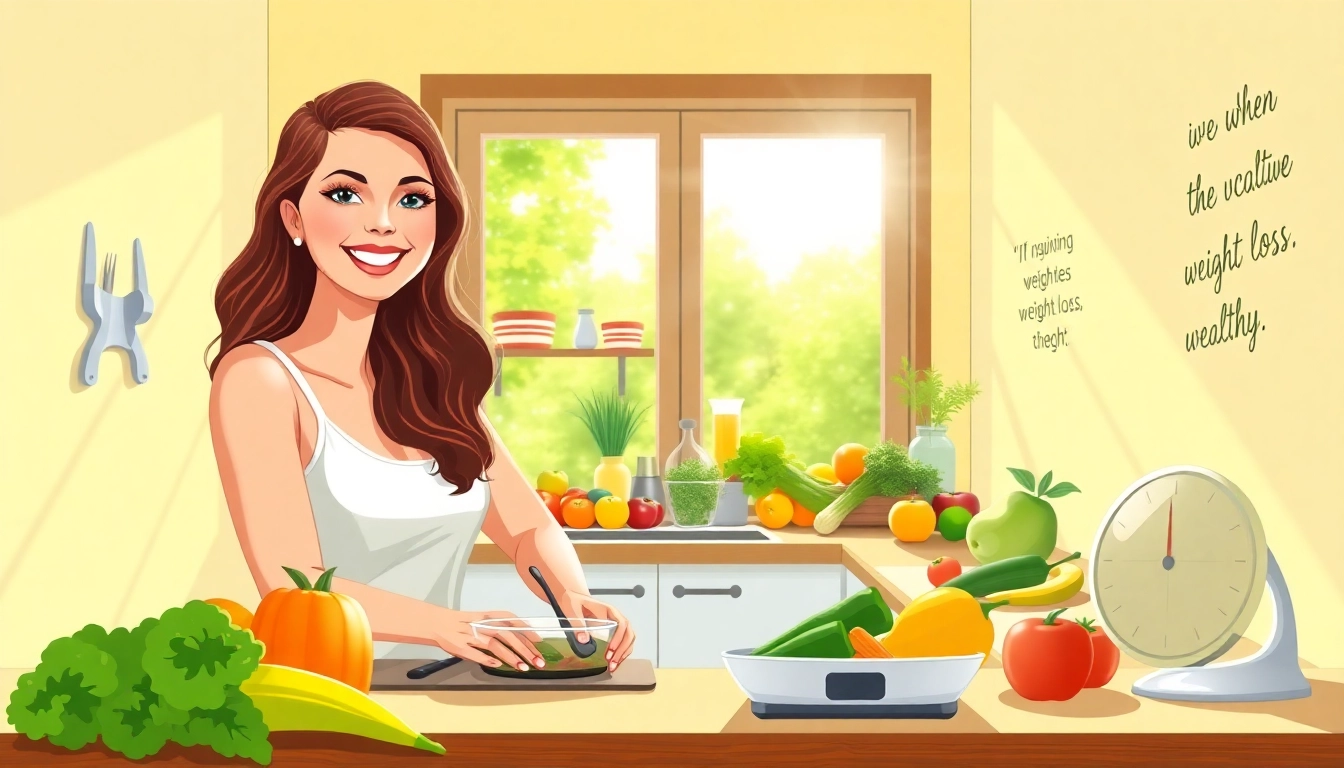 Woman preparing a healthy meal for Weight Loss with fresh ingredients and bright kitchen atmosphere.