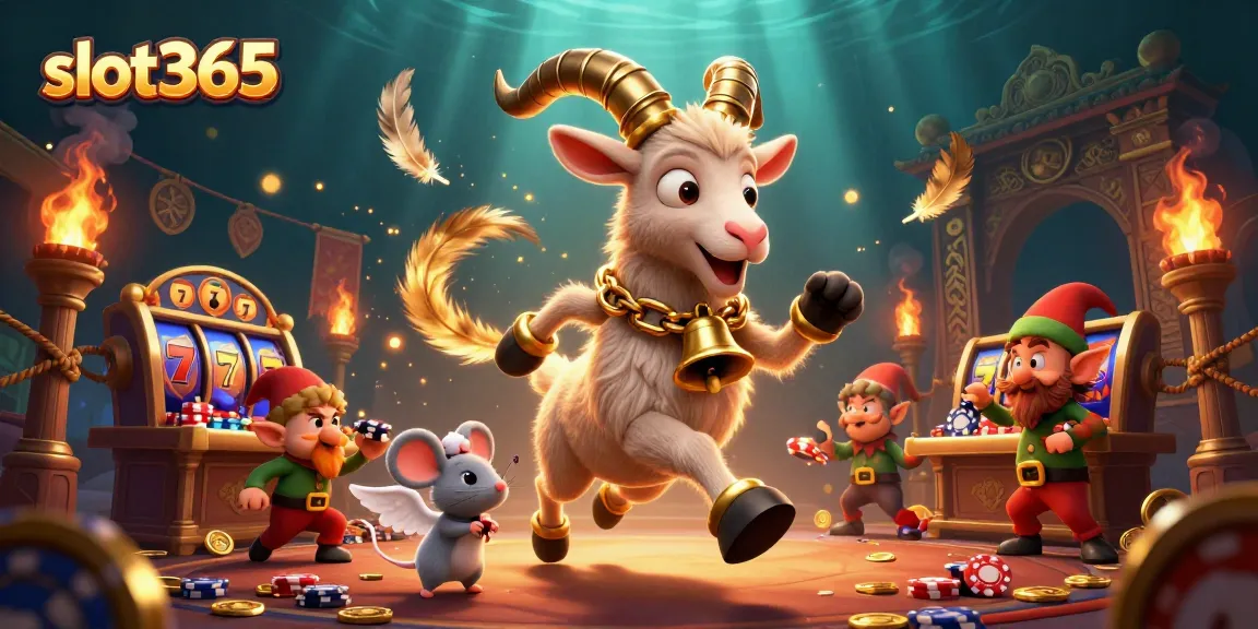 Experience thrilling gameplay at slot365 with a festive 3D casino illustration featuring characters in action.