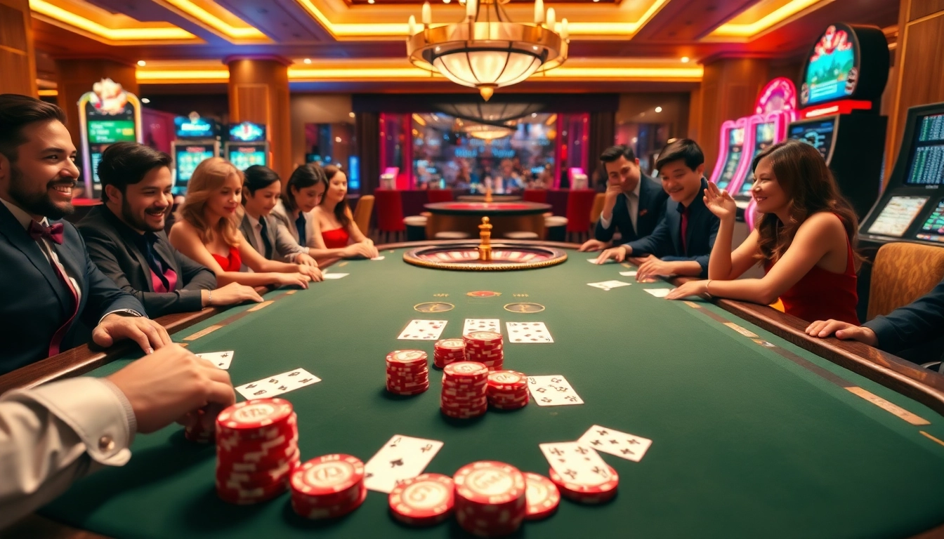Players engaged in poker at a luxurious casino, showcasing the thrilling experience of XXGG.