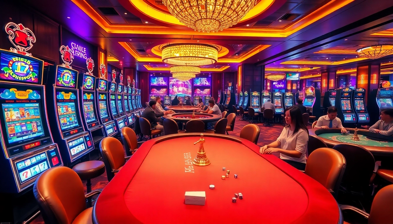 Experience the thrilling excitement of Slot Terpercaya with vibrant slot machines and casino tables.