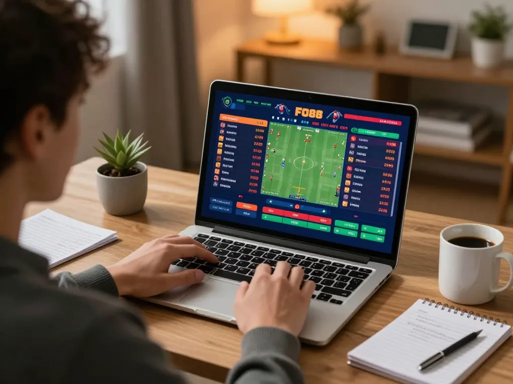 Person placing sports bets on FO88 while enjoying a comfortable home setup.