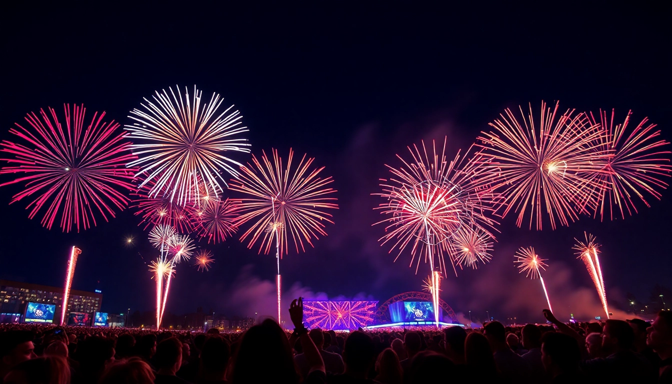 Celebrate with spectacular manchester fireworks illuminating the night sky above an amazed crowd.