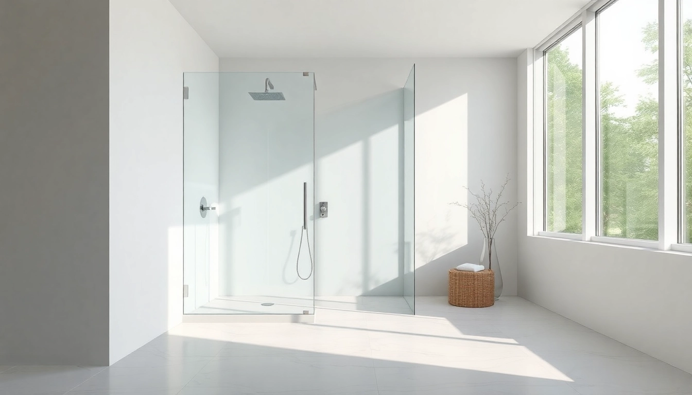 Experience serene wet room shower with elegant glass enclosure and modern design elements.