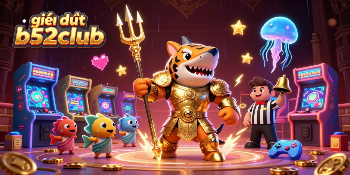 Engage in the thrilling giải đấu b52club action with a golden gladiator shark in an underwater arena.
