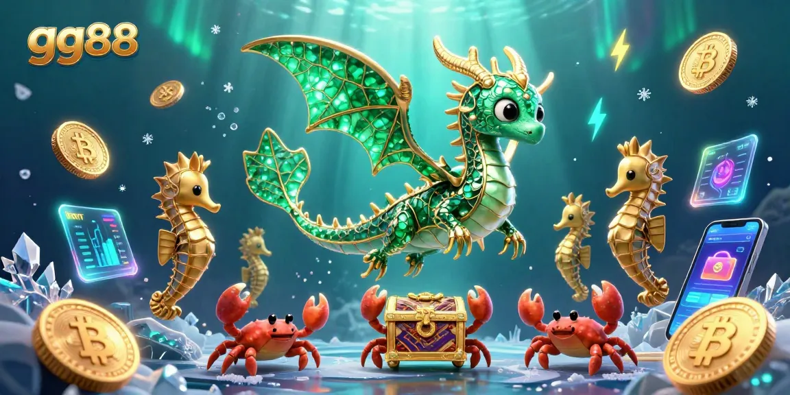 Engage with GG88's vibrant casino experience showcasing emerald sea dragons and crypto elements.