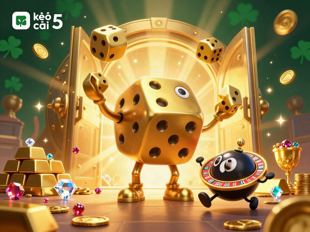Engage with the vibrant energy of kèo nhà cái 5 through a lively illustration featuring dynamic gambling elements.