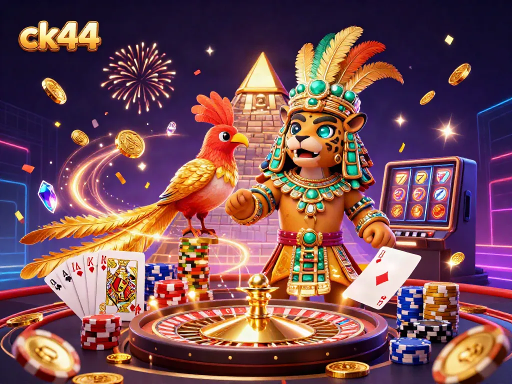 Engage in thrilling casino gaming at ck44 with vibrant 3D Mayan characters and dynamic game elements.