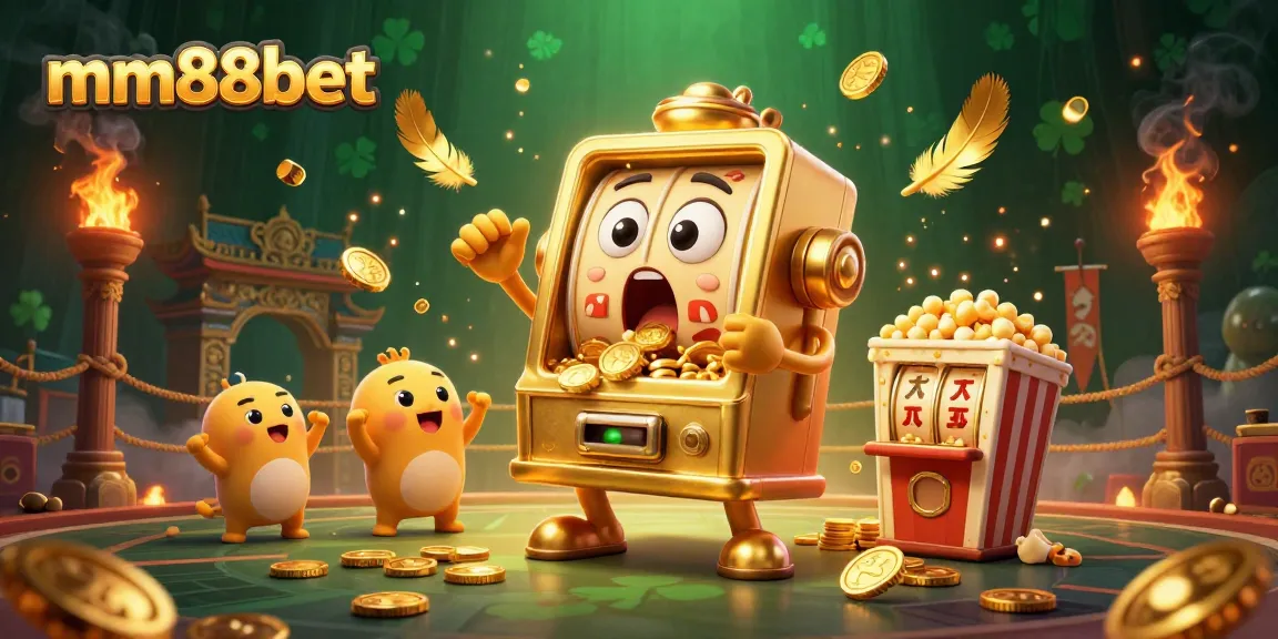Engage with mm88bet’s thrilling golden slot machine winning big in a vibrant casino scene.