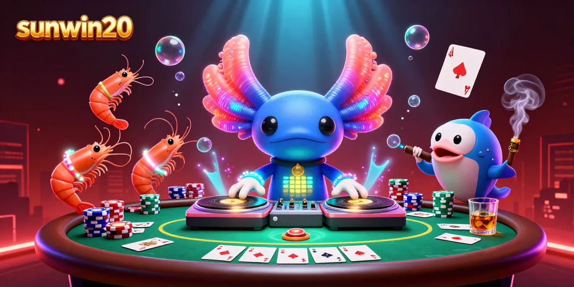 Join the sunwin20 gaming action with a vibrant underwater casino scene featuring a DJ axolotl performing!