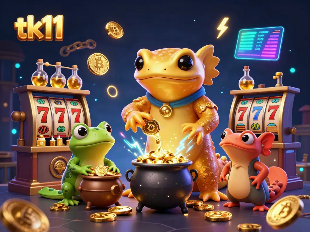 Engage with spectacular tk11 illustrations showcasing a golden alchemist transforming metals into coins in a vibrant casino.