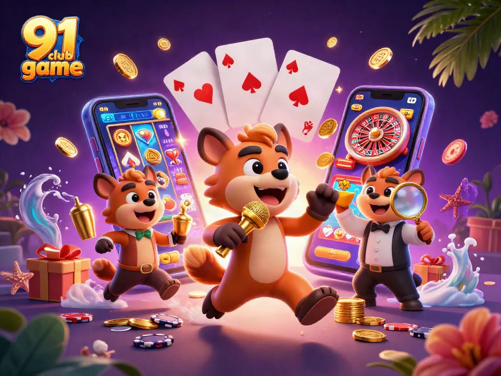 Win big with the vibrant 91 club game scene featuring hyenas in a comedy casino!