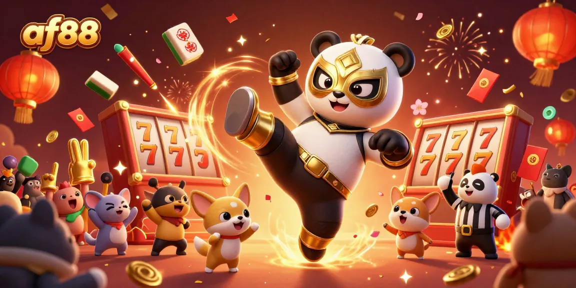 Win big with af88 in a vibrant casino-themed celebration featuring dynamic characters and game elements.