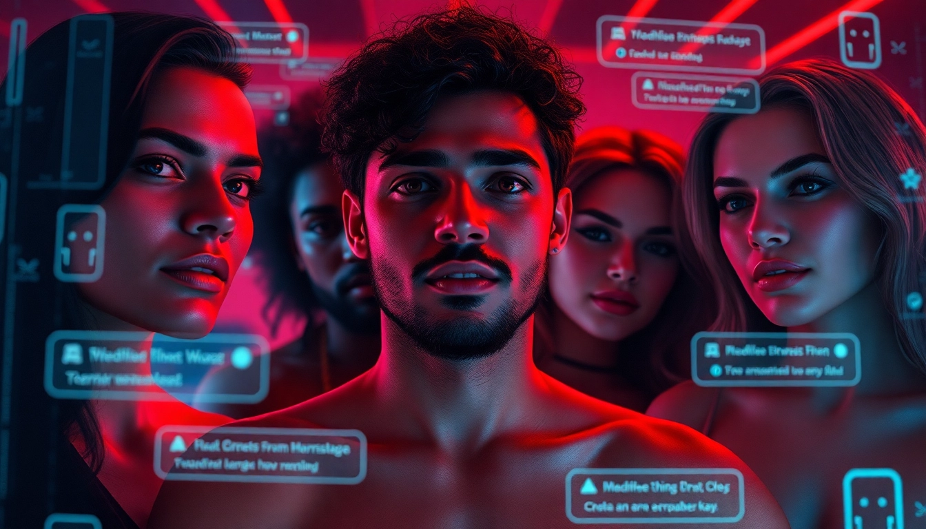 Engaging AI chat porn experience with diverse characters in an interactive digital interface.