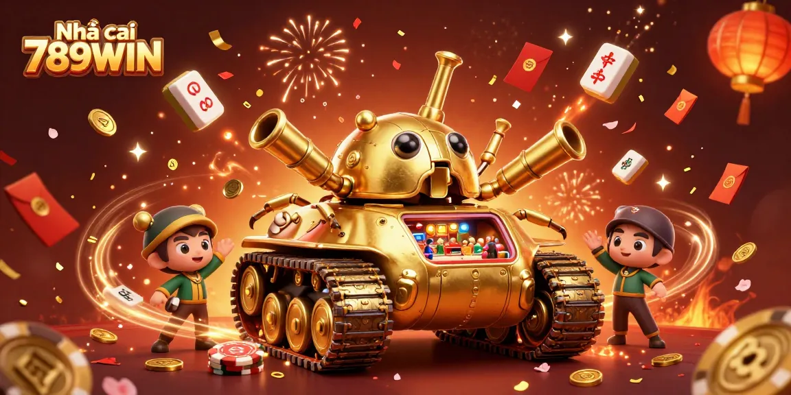 Engage with Nhà cái 789WIN in a vibrant 3D casino scene featuring animated characters and festive elements.