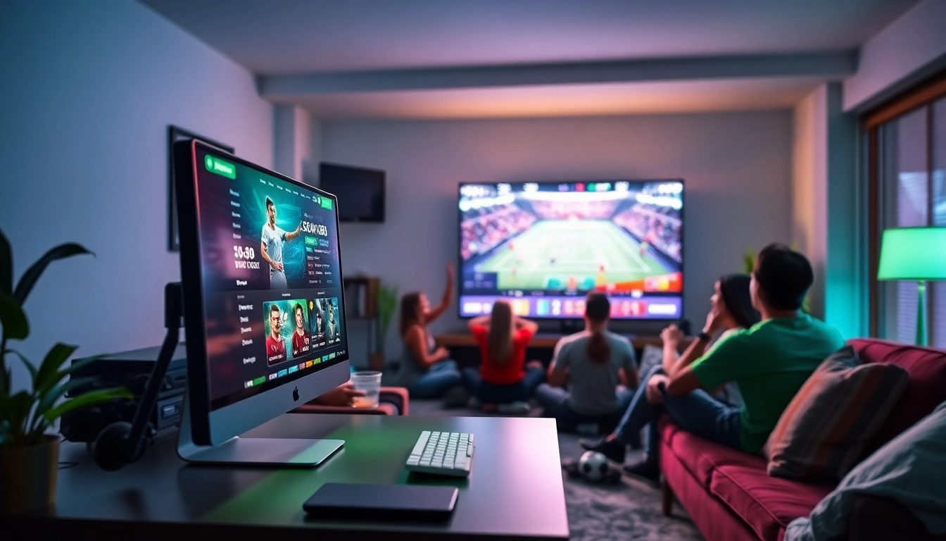 Engage in exciting betting on Trang Chủ Sv88 as friends enjoy a vibrant sports atmosphere.