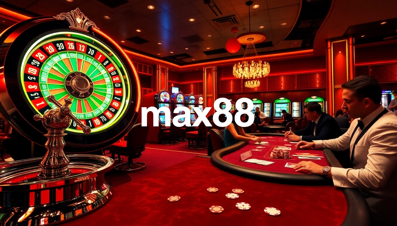 Experience the excitement of max88 with lively casino action featuring roulette wheels and slot machines.