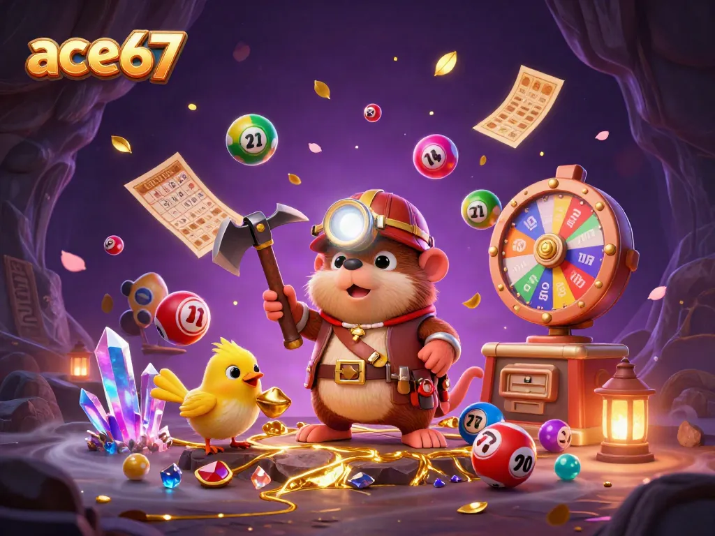 Experience thrilling gameplay with ace67 in this vibrant casino-themed illustration featuring a treasure hunter.