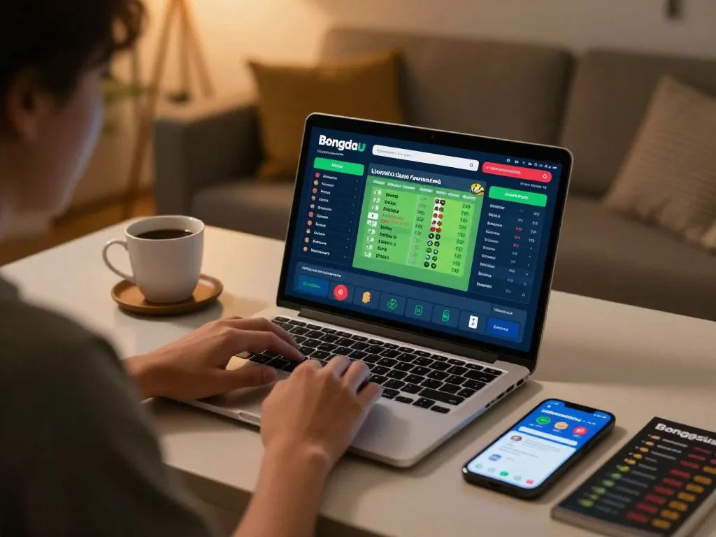 Bongdalu user placing live sports bets online while analyzing odds at home.