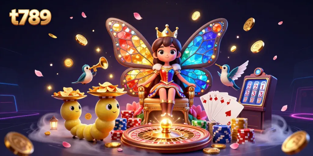Engage with the spellbinding world of t789 casino games featuring vibrant characters amidst cascading coins and thrilling elements.