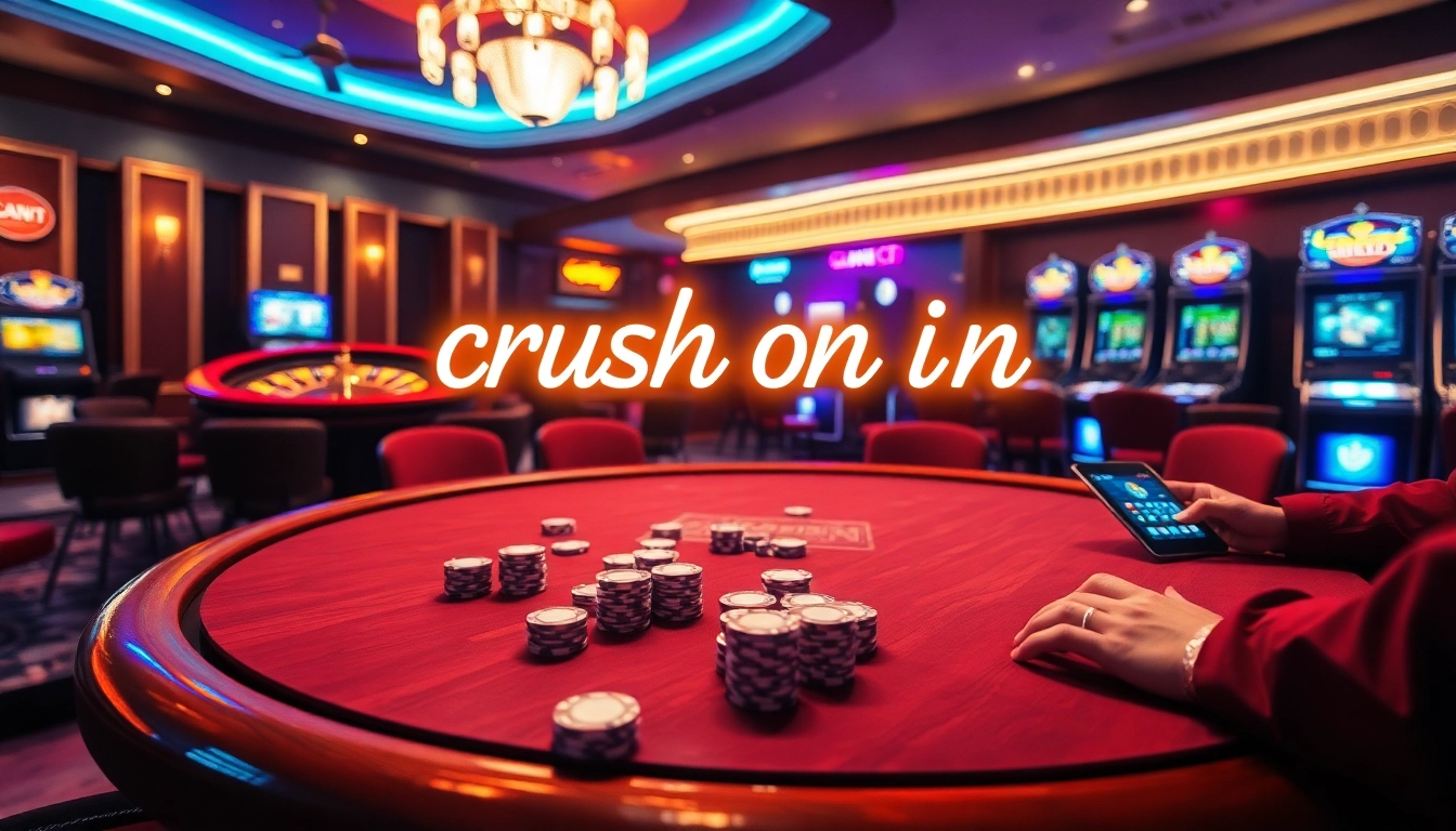 Capture the thrill of the casino with a vision of "crush on ia" seen above a high-stakes poker table alive with action.