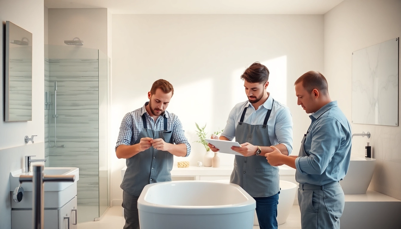 Manchester bathroom fitters working creatively in a beautifully designed bathroom space.