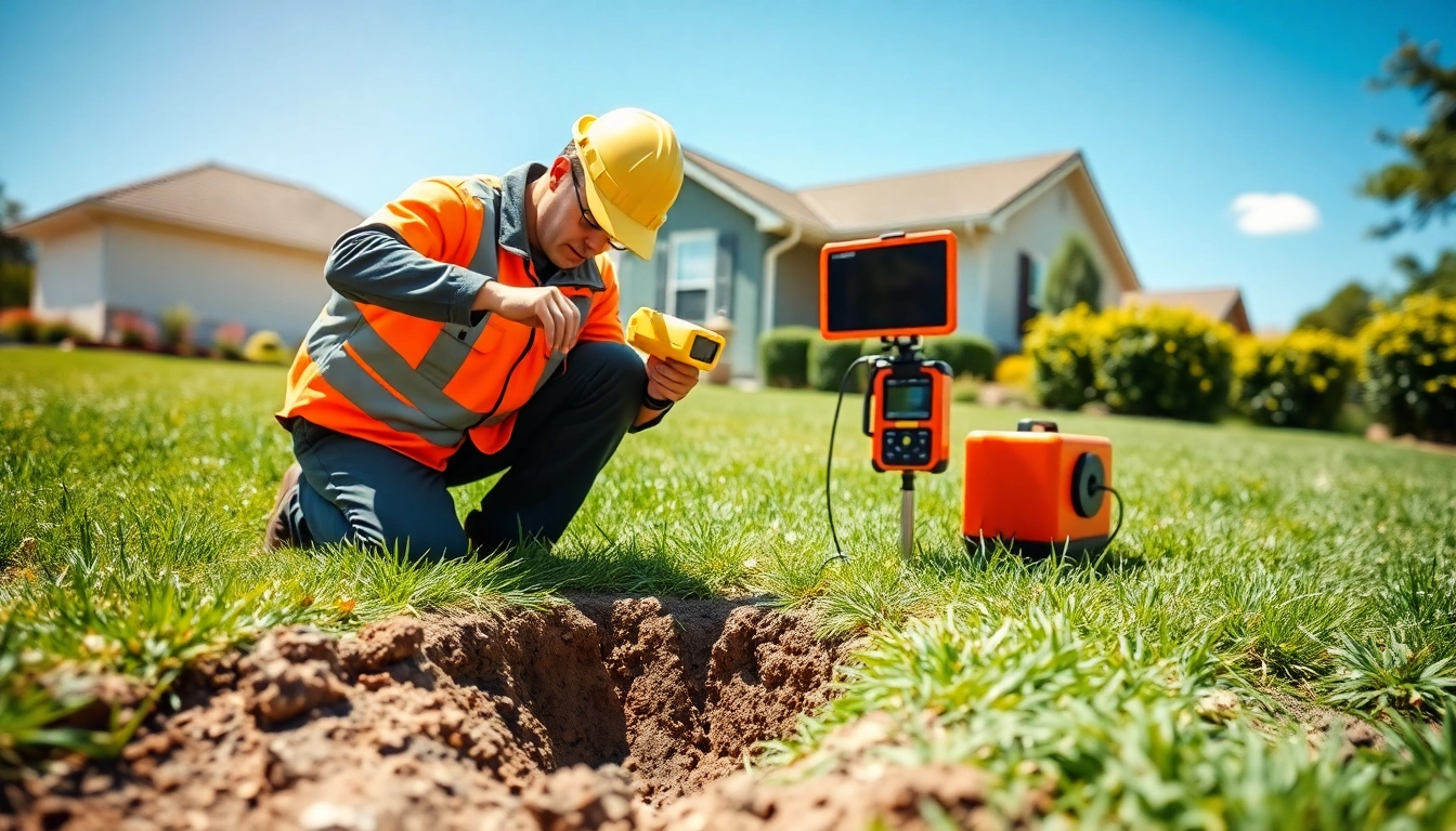 Professional conducting underground leak detection using advanced equipment in a suburban area.