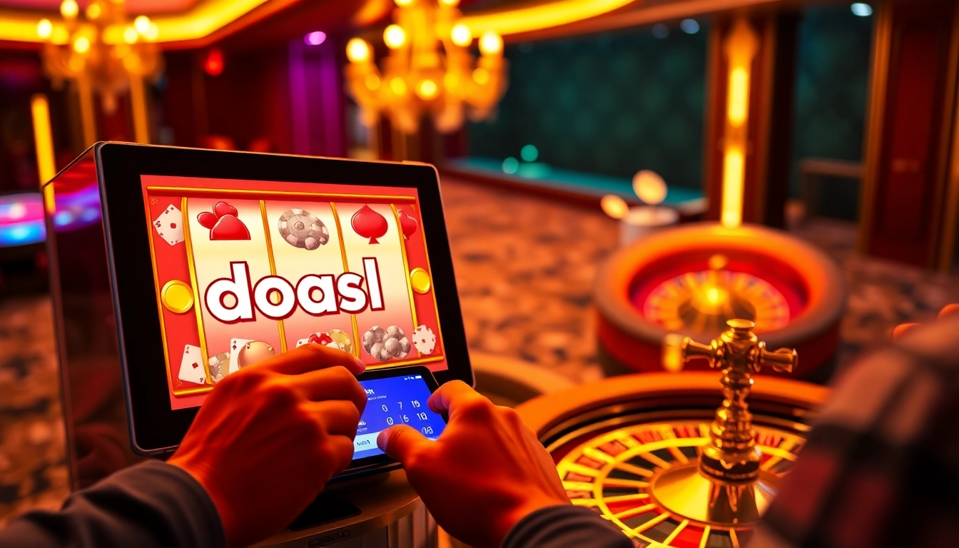 Engaging users with doaslot login on a vibrant online casino interface surrounded by poker chips.