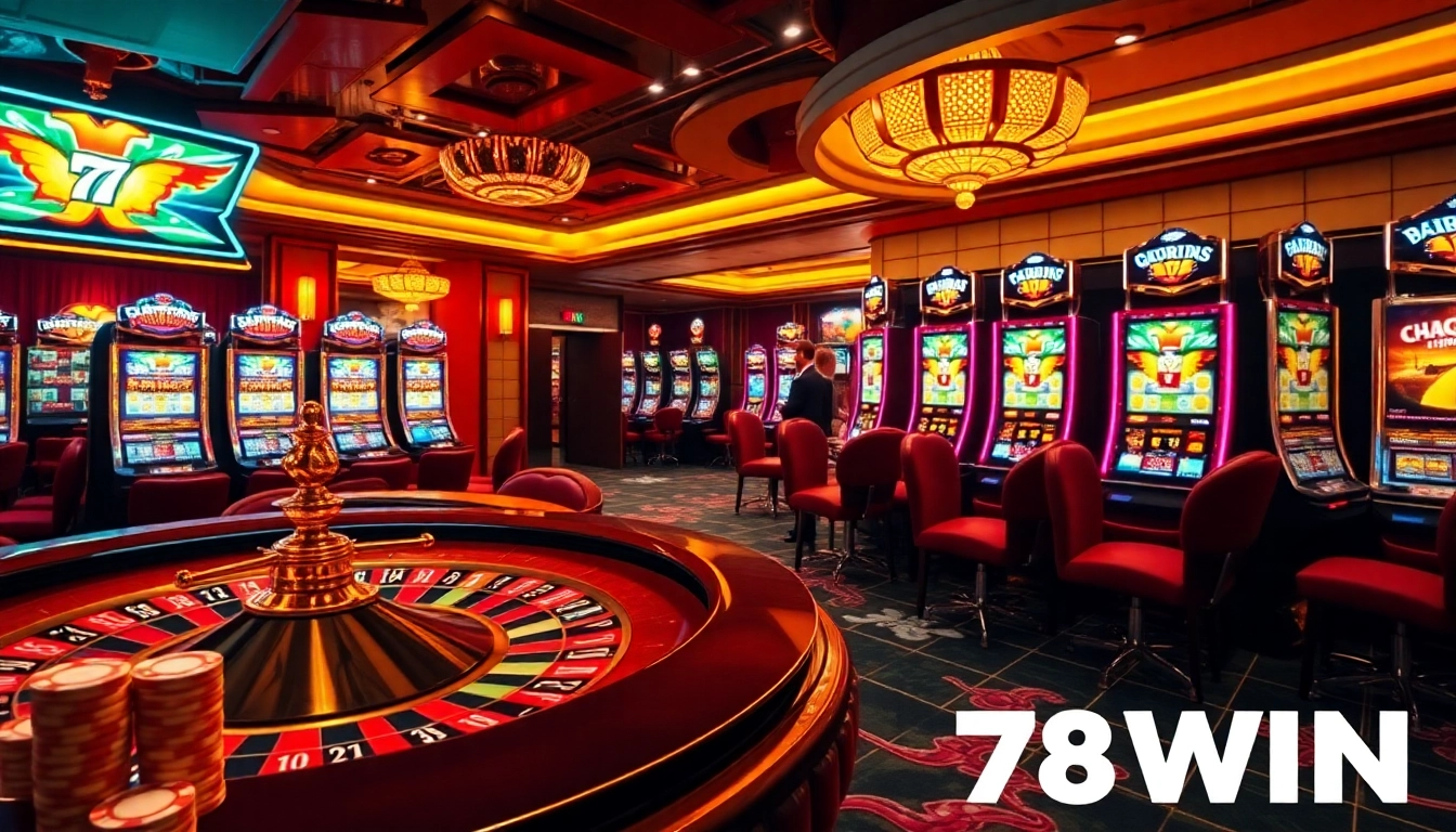 Experience the thrilling atmosphere of 78WIN with vibrant casino tables and exciting gaming action.