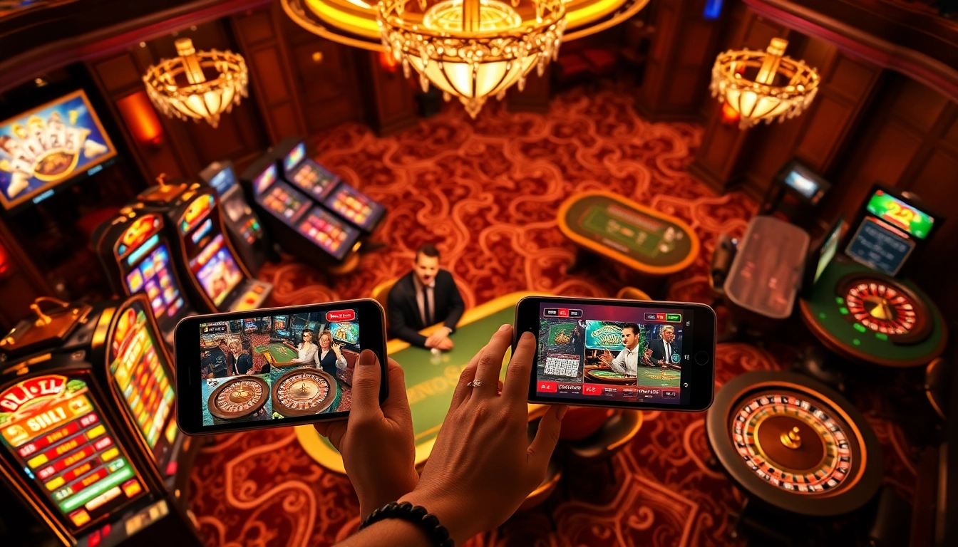 Experience the excitement of casino gaming with the 22jl app showcasing vibrant slot machines and poker tables.