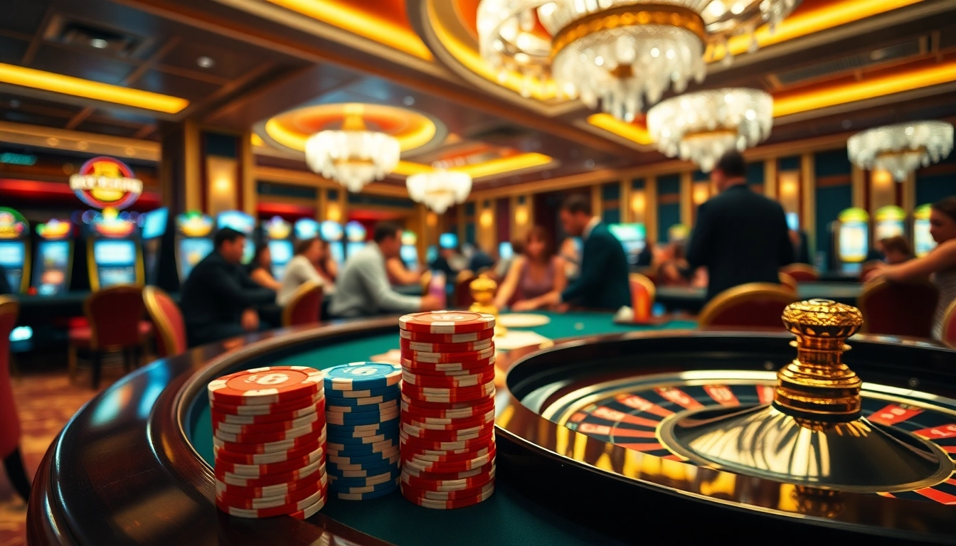 Players enjoying high-stakes poker at an MB 66 casino table, with colorful chips and cards.