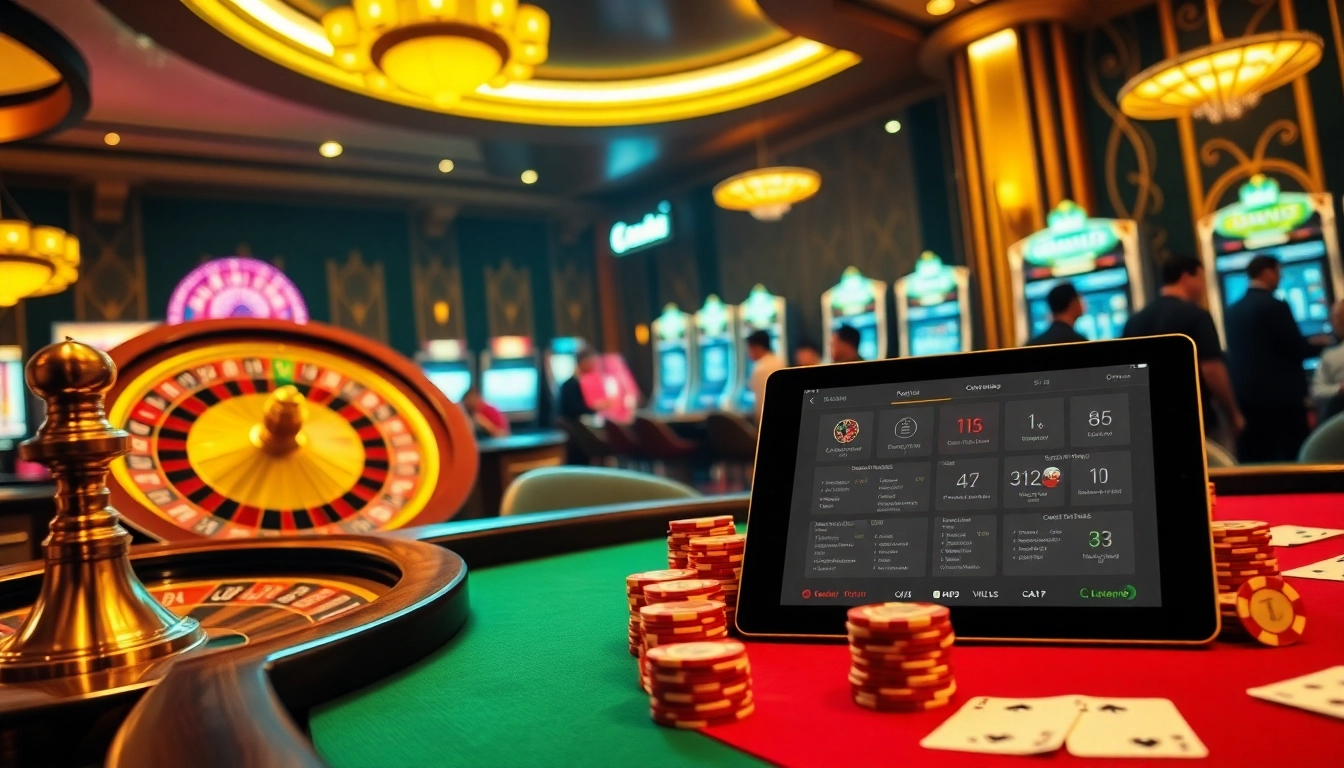 Exciting casino scene featuring CM88 betting options, roulette wheel, and poker table.