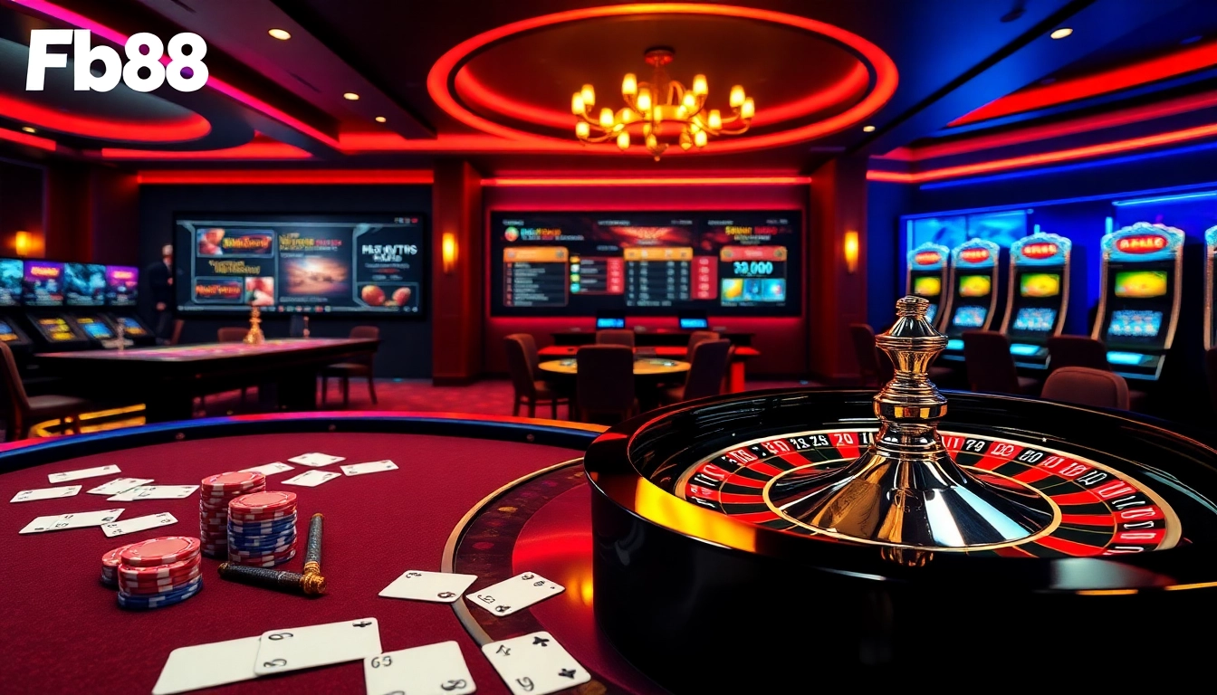 Experience thrilling gameplay at Fb88 with a stunning casino table and vibrant poker chips.