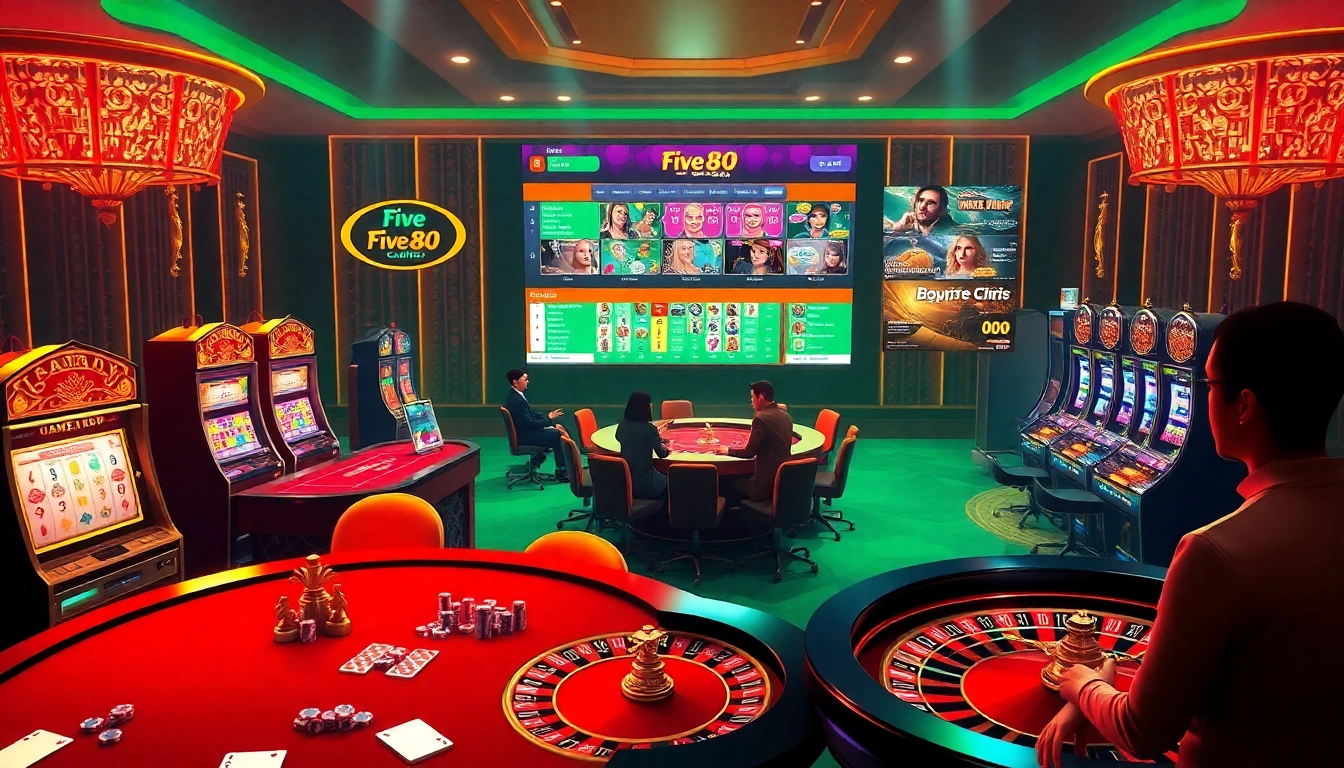 Experience the excitement of gambling with five 88.com's luxurious casino atmosphere featuring poker and slot machines.